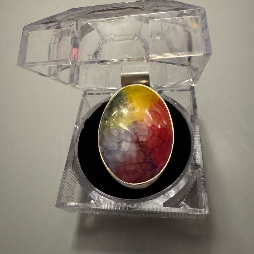 Multicolor Oval Statement Ring Made Of Sterling S… - image 1